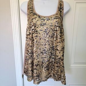 BKE Boutique Sequin Gold Tan Racerback Tank Sleeveless EUC Size L